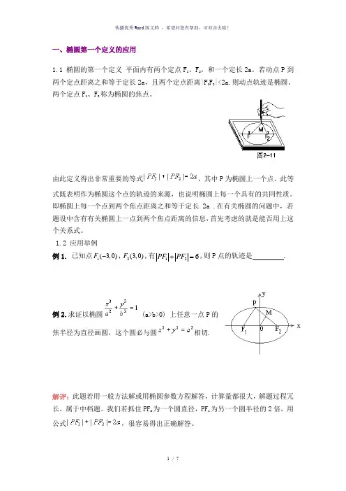 椭圆定义及应用