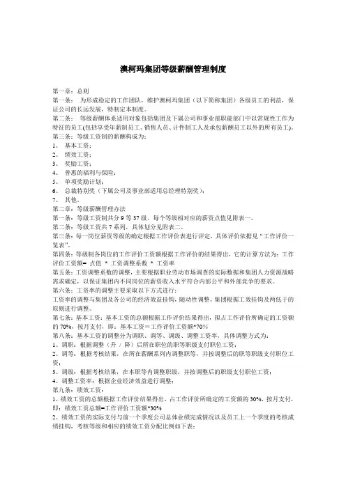 澳柯玛集团等级薪酬管理制度