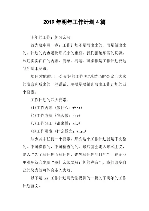 2019年明年工作计划4篇