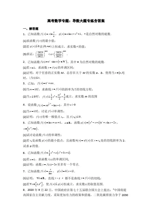 高考数学专题：导数大题专练含答案