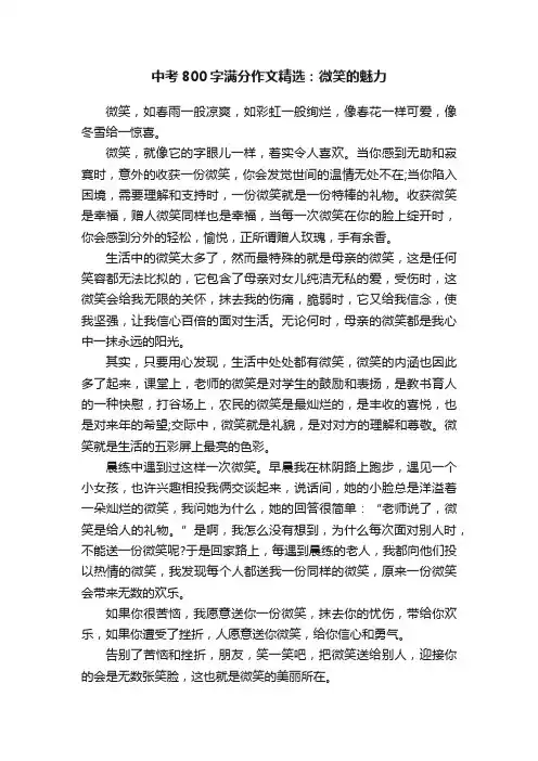 中考800字满分作文精选：微笑的魅力