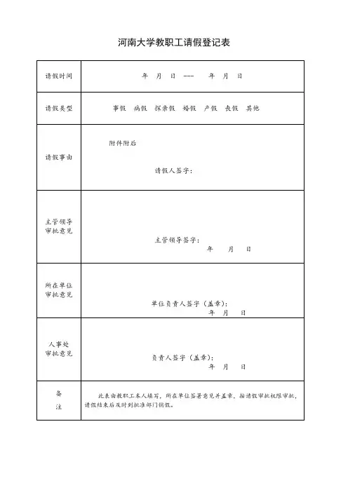 教职工请假、销假登记表(模板)