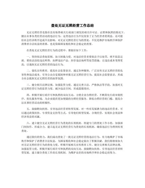 查处无证无照经营工作总结