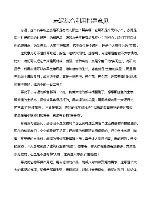 赤泥综合利用指导意见