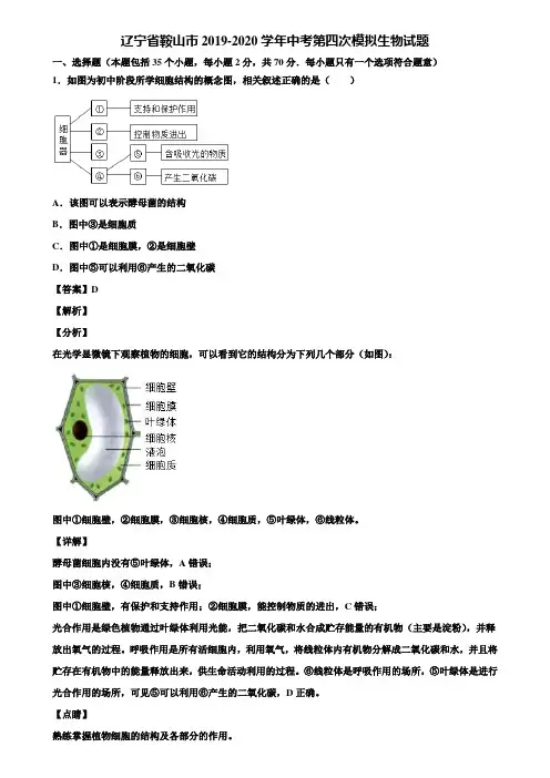 辽宁省鞍山市2019-2020学年中考第四次模拟生物试题含解析