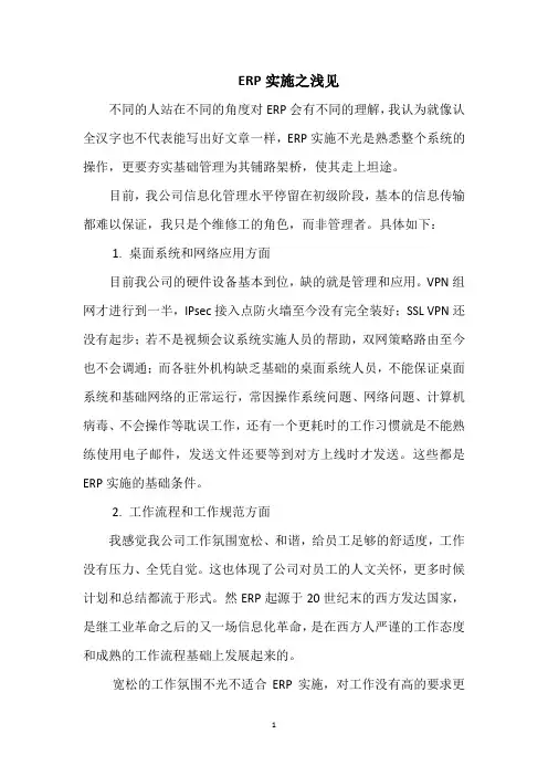 ERP实施之浅见
