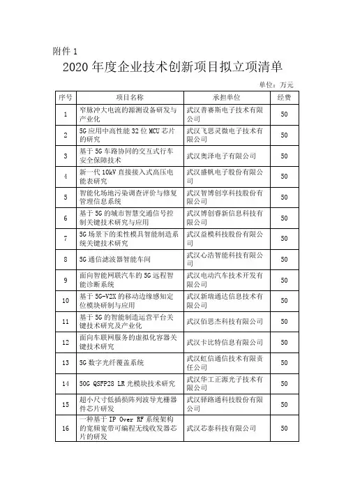 2020年度企业技术创新项目拟立项清单【模板】