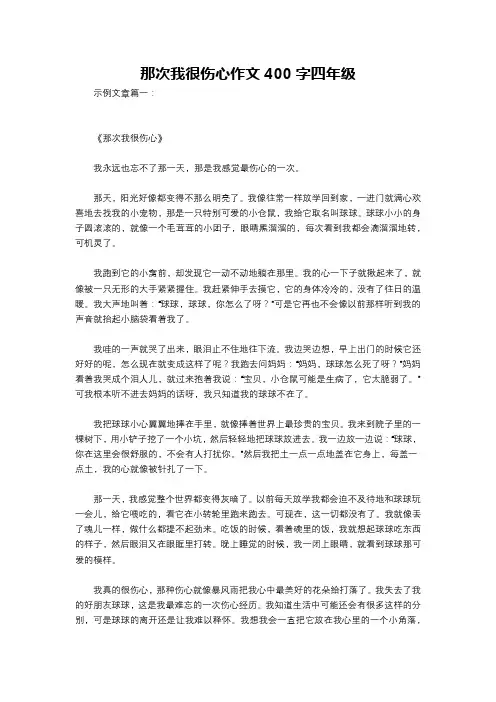 那次我很伤心作文400字四年级