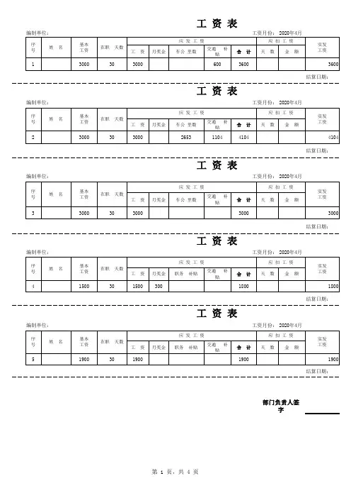 员工工资条工资表excel表格
