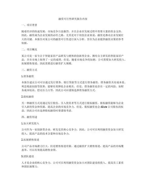 融资可行性研究报告内容