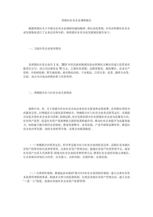 供销社社有企业调研报告