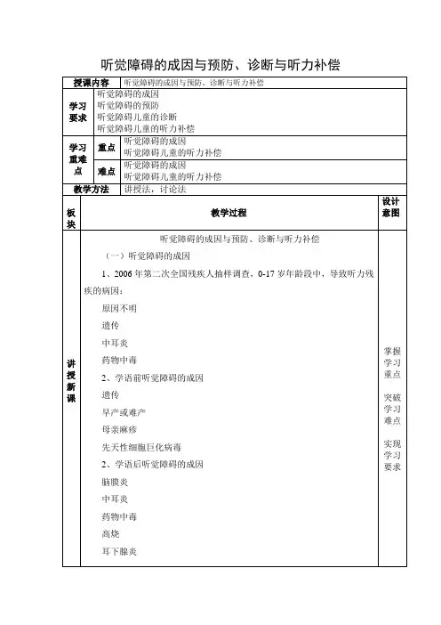 听觉障碍的成因与预防、诊断与听力补偿
