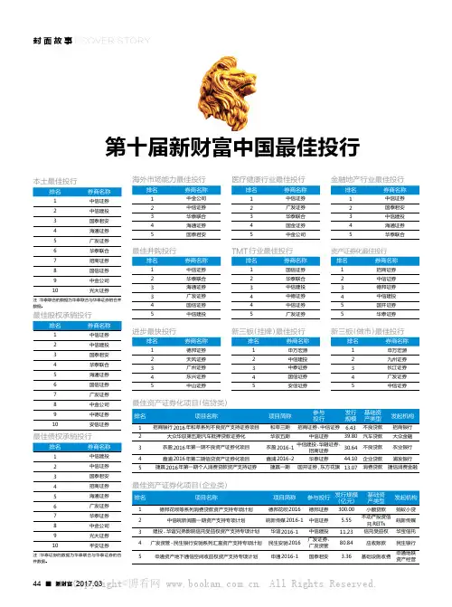 第十届新财富中国最佳投行榜单