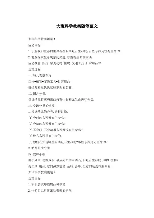 大班科学教案随笔范文