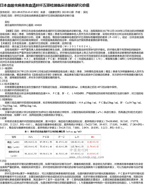 日本血吸虫病患者血清肝纤五项检测临床诊断的研究价值