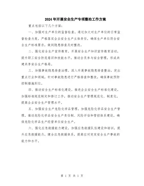 2024年开展安全生产专项整治工作方案