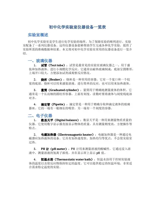 初中化学实验室仪器设备一览表