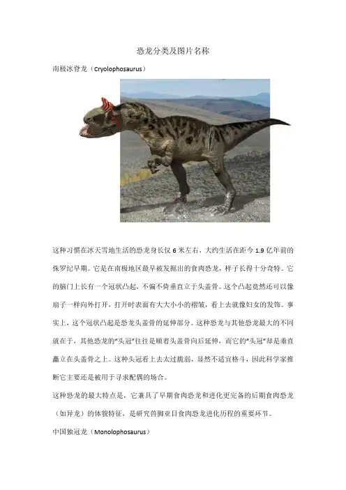 恐龙分类及图片名称