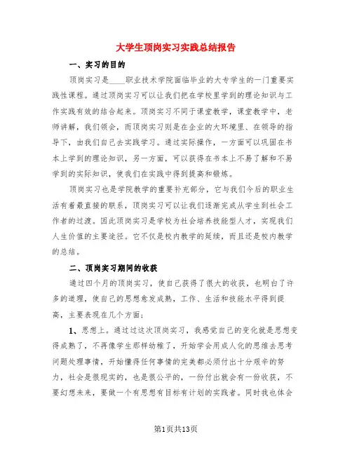大学生顶岗实习实践总结报告(4篇)