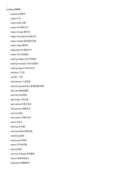 矿业工程专业词汇W