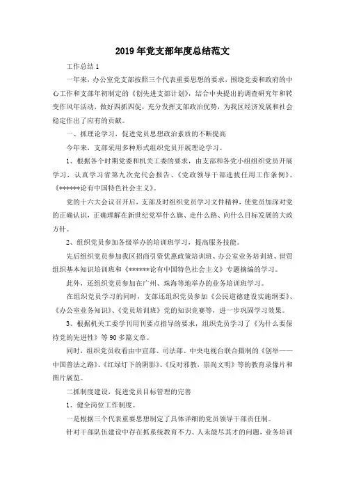 最新-2019年党支部年度总结范文 精品