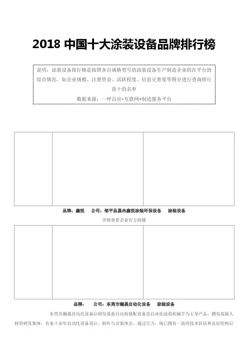 2018年度中国十大涂装设备品牌排行榜涂装设备品牌厂商