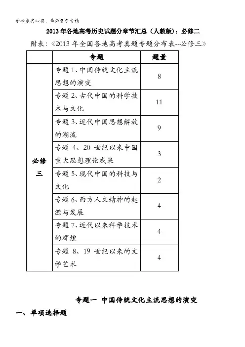 2013年各地高考历史试题分章节汇总(人教版)：三含答案