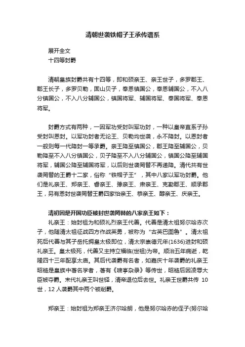 清朝世袭铁帽子王承传谱系