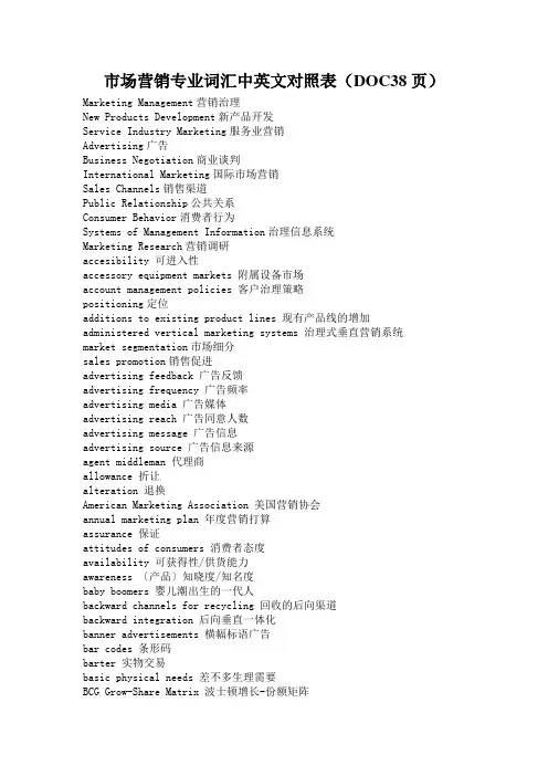 市场营销专业词汇中英文对照表(DOC38页)