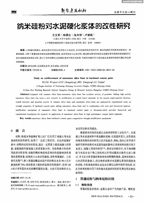 纳米硅粉对水泥硬化浆体的改性研究