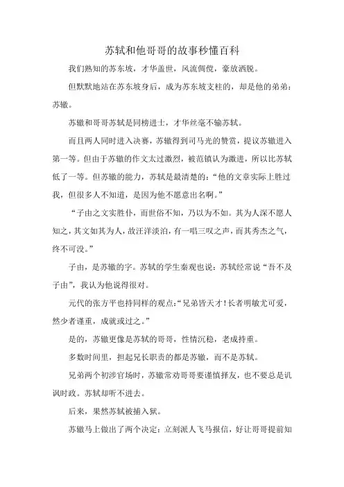 苏轼和他哥哥的故事秒懂百科