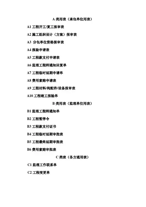 监理A、B、C用表