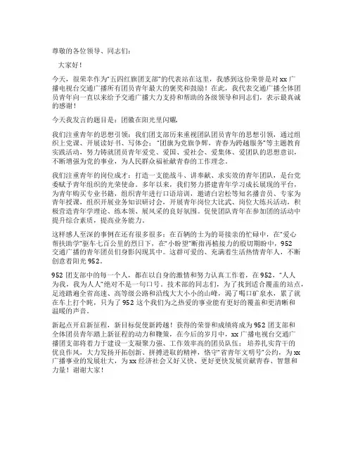交通广播团支部五四红旗团支部代表发言材料