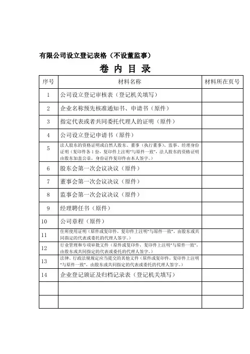 有限公司设立登记表格不设董监事