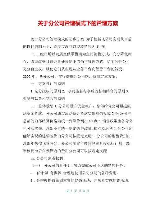 关于分公司管理模式下的管理方案