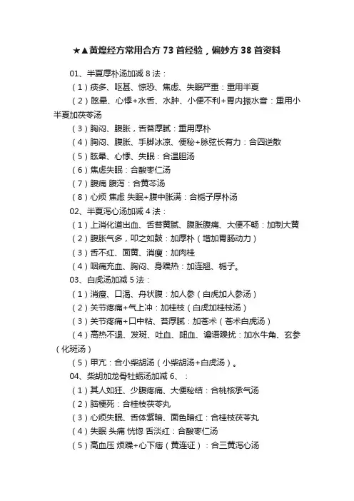 ★▲黄煌经方常用合方73首经验，偏妙方38首资料