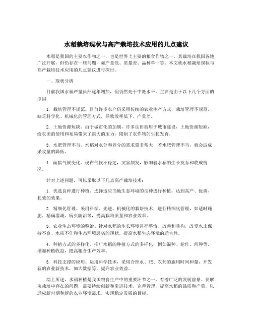 水稻栽培现状与高产栽培技术应用的几点建议