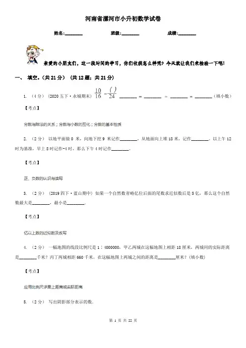 河南省漯河市小升初数学试卷