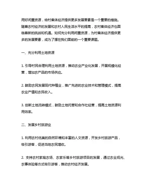 用好闲置资源,给村集体经济提供更多发展要素的措施