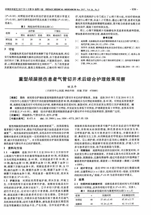 重型颅脑损伤患者气管切开术后综合护理效果观察