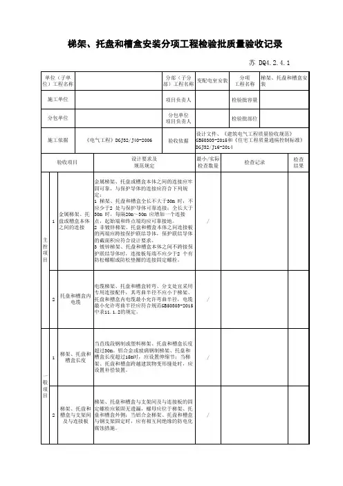梯架、托盘和槽盒安装分项工程检验批质量验收记录