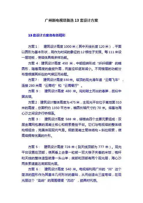广州新电视塔备选13套设计方案