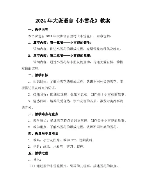 2024年大班语言《小雪花》教案
