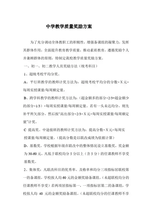 教学质量奖励方案