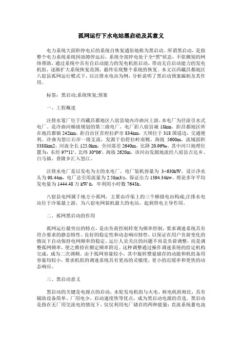 孤网运行下水电站黑启动及其意义