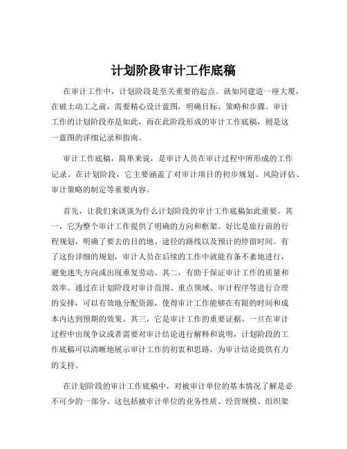 计划阶段审计工作底稿