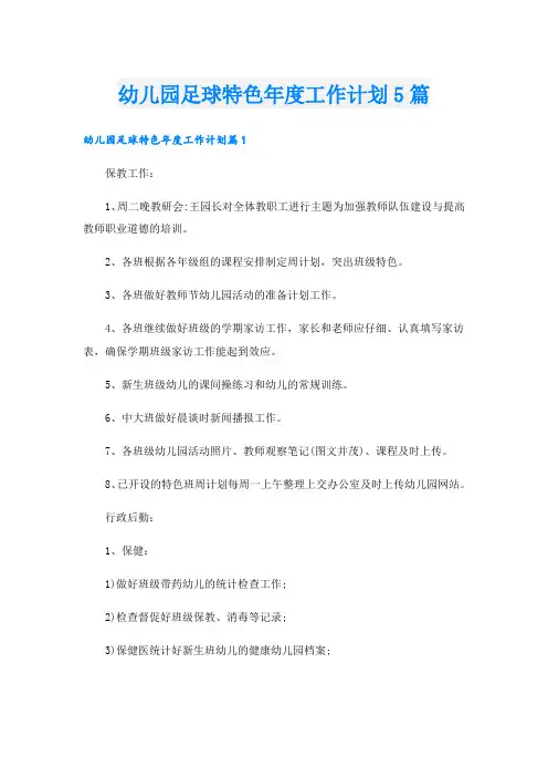 幼儿园足球特色年度工作计划5篇