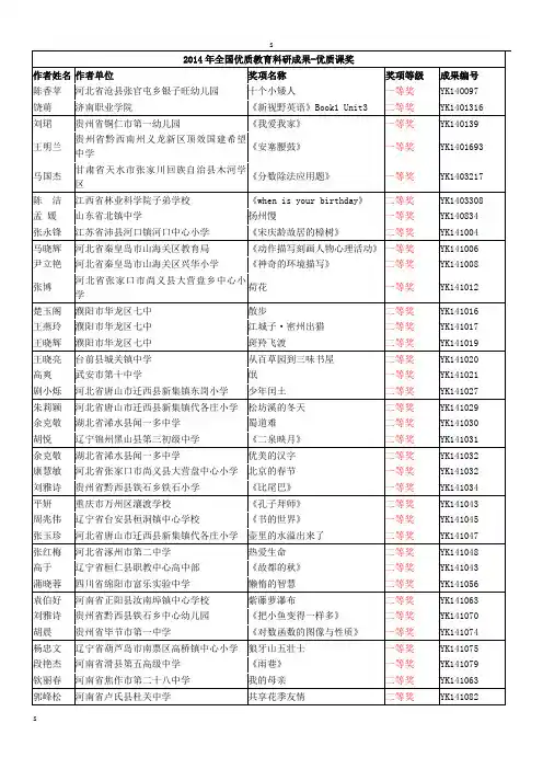 2014年全国优质教育科研成果-优质课奖