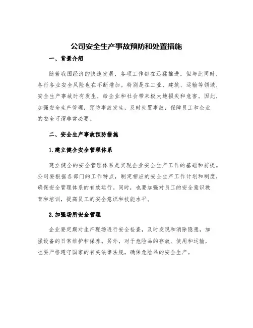 公司安全生产事故预防和处置措施