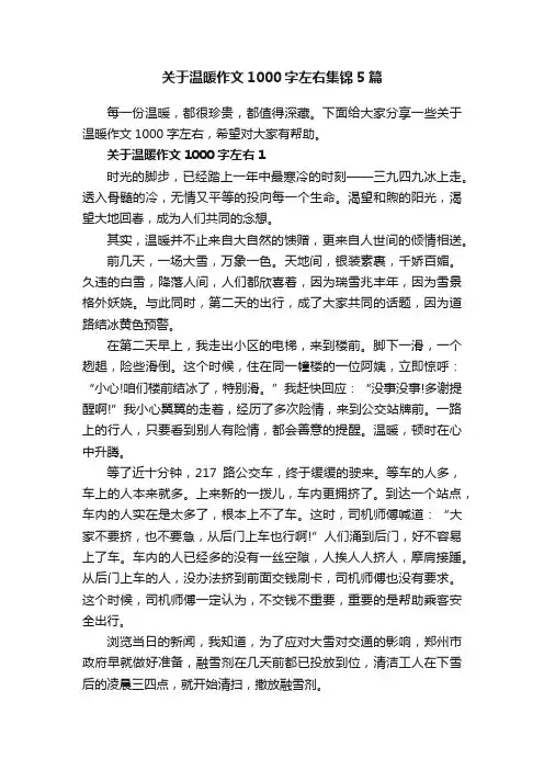 关于温暖作文1000字左右集锦5篇